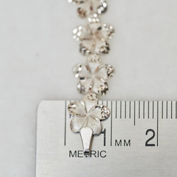 14K Real Solid White Gold Plumeria Frangipani Flower Bracelet - Picture 7 of 11
